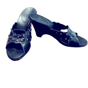 Cole Haan Black Wedge Sandals Shoes 8 1/2 B.  Worn very little.